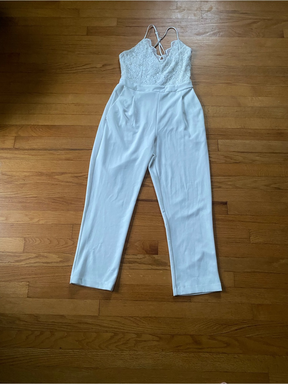 entro White Lace Bodice Strappy-Back Jumpsuit